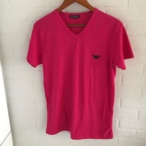 Armani Jeans Women’s Baby tee Sporty V neckline Fuchsia Hot Pink XXL